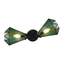 8114 Wandlamp Dubbele Spot met 2 Tiffany kappen Ø16cm Arata Green '