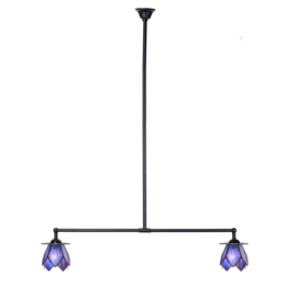 8188 Hanglamp Zwart B90cm met 2 Tiffany kappen Ø13cm Blue Lotus