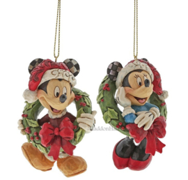 Mickey & Minnie Christmas Hanging Ornament - Set van 2 Jim Shore beelden