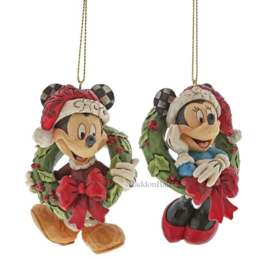 Mickey & Minnie Christmas Hanging Ornament - Set van 2 Jim Shore beelden retired *