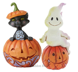Set van 2 Halloween figurines H10cm Cat & Pumpkin Jim Shore retired 