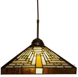 8253 * Hanglamp Donkerbronskleur Textielsnoer met Tiffany kap 36x36cm Ray of Light