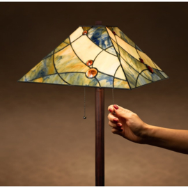 7989 '  Vloerlamp Bruin H159 met Tiffany kap 44x44cm Sky Blue