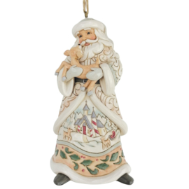 White Woodland Santa Holding a Fawn Ornament H12cm Jim Shore 6017181