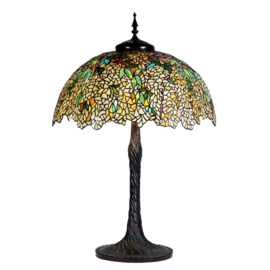 6348 Tafellamp H83cm met Tiffany kap Ø56cm Wisteria Yellow Leaves