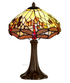 1100 Tafellamp Bruin met Tiffany kap Ø30cm Beige Dragonfly