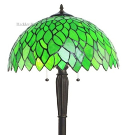 6224 Vloerlamp Zwart H160cm met Tiffany kap Ø41cm Green Leaves