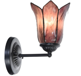 8184 * Wandlamp Zwart met Tiffany kap Ø16cm Gentian Purple Gentiaan