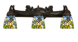 9307 1125 * Wandlamp B70cm met 3 Tiffany kappen Ø12cm "Northern Blue Butterfly"