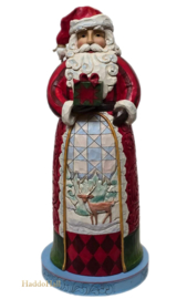 Santa with Gift Statue H50cm + Jim Shore  Base kleur Ø22cm