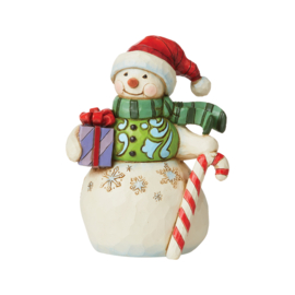 Snowman with Gift & Candy Cane Mini Figurine H9cm Jim Shore 6009009