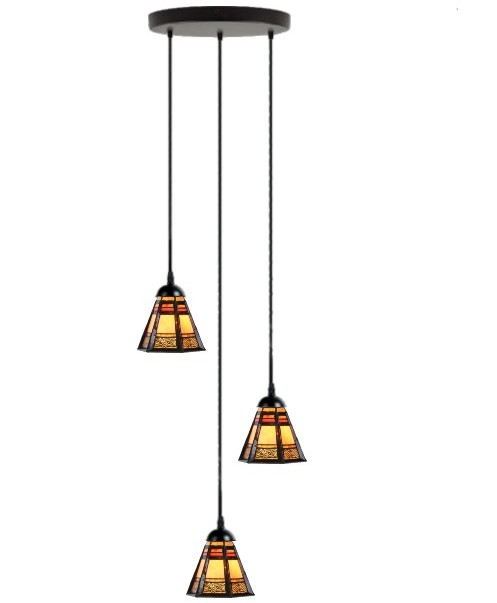 6366 Rozet Ø25cm met 3 Tiffany kappen Ø19cm Alhambra