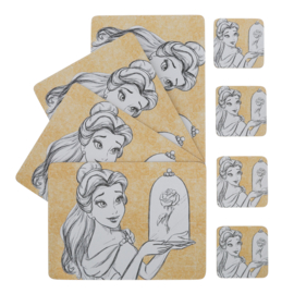 Belle - Set van 4 Placemats 21,5x29cm en 4 onderzetters - Enchanting Disney