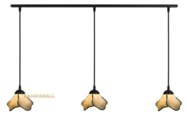 6048 Balk Zwart 100cm met 3 Tiffany kappen Ø21cm Flower Beige