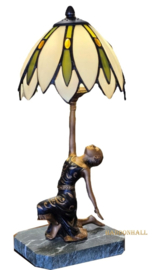 8008  Tafellamp  Golden Art Deco Lady H40cm met Tiffany kap Ø18cm Odette