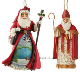 Canadian & Belgian  Santa - Set van 2 Jim Shore Hanging Ornaments retired , laatste set