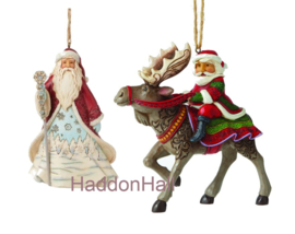 Santa Snowflakes & Santa Ridding Moose - Set van 2 Jim Shore Hanging Ornaments