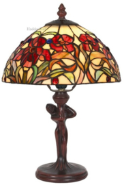 YT19 *Tafellamp Jugendstil Dame H35cm met Tiffany kap Ø25cm Red Orchid