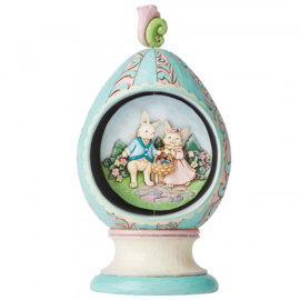 Revolving Egg with Bunnies and Chicks Scene Figurine H 22cm Jim Shore 6003625 retired *  aanbieding