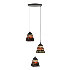 8117 * Rozet Ø25cm met 3 Tiffany kappen 13x13 - Hanglamp Industrial