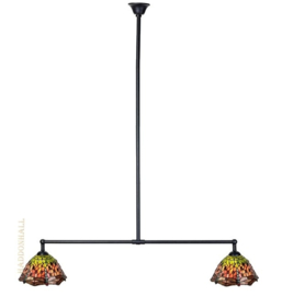 8827 Hanglamp Zwart B90cm met 2 Tiffany kappen Ø25cm  Red Green Dragonfly