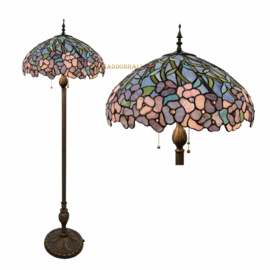 5453 Vloerlamp Bruin H165 met Tiffany kap Ø51cm Wisteria Pink