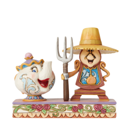 Belle - Mrs. Potts -Cogsworth & Lumiere & Feather - Set van 2  retired beelden *