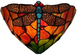 9312 Wandlamp Tiffany B30cm Schelpmodel Red Green Dragonfly