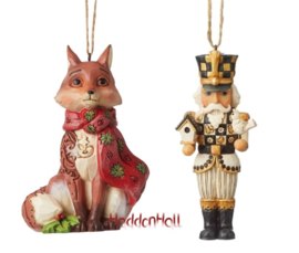 Festively Fox & Nutcracker Blach & Gold - Set van 2 Jim  Shore Hanging Ornament
