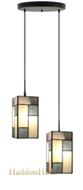 8131 * Rozet Ø25cm met 2 Tiffany kappen 12,5 x 12cm Mondriaan