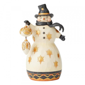 "Black & Gold" Snowman H23cm Jim Shore 6004199 retired item  2019 , laatste exemplaren *