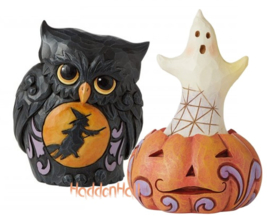 Halloween Owl & Pumpkin H10cm Set van 2 Jim Shore beelden retired *