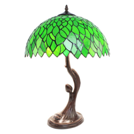 6224 * Tafellamp Tiffany H57cm Ø41cm Green Leaves
