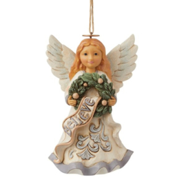 White Woodland  Angel "Believe" Ornament H10cm Jim Shore 6009587 * Retired