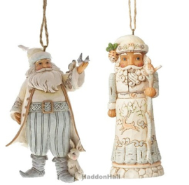 White Woodland Santa with Birds & Santa Nutcracker - Set van 2 Jim Shore Hanging Ornaments retired