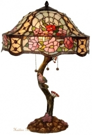 5631 * Tafellamp Birds H67cm met Tiffany kap Ø42cm Rosalinde