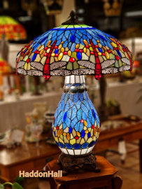 6186 * Tafellamp H63cm met verlichting in de voet met Tiffany kap Ø46cm Dragonfly Blue