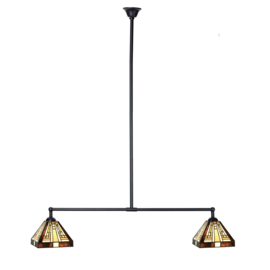 8252 Hanglamp Zwart B90cm met 2 Tiffany kappen 18x18cm Ray of Light