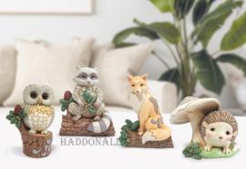 White Woodland Mini Animals H10cm  Owl Racoon Fox & Hedgehog -Jim Shore retired *