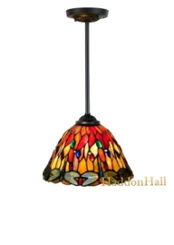 7808 Pendant Zwart met Tiffany kap Ø25cm Red Glass Dragonfly