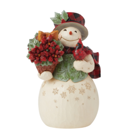 Highland Glen Snowman Poinsettia & Cardinal *  H22cm Jim Shore 6015442