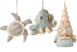 Coastal Hanging Ornaments - Set van 3 - Turtle , Octopus & Gnome - Jim Shore retired *