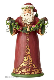 Red & Green Santa Holding Garland  24cm Jim Shore 6001053  retired , laatste exemplaren *