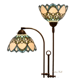 6334 Vloerlamp Half Rond met 2 Tiffany kappen Ø25cm Alphonse