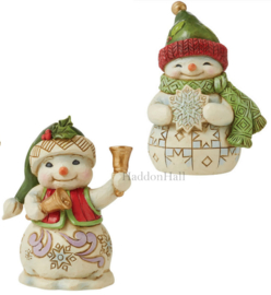 Snowman with Bell & Snowman with Snowflake H9cm Set van 2 Jim Shore Mini FIgurines retired