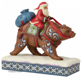 Annual Santa Riding Brown Bear - Jim Shore 6008875 retired , laatste exemplaren *