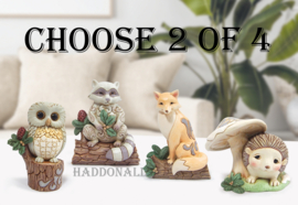 White Woodland Mini Animals Set van 2  H10cm  Kies 2 van 4  - Owl Racoon Fox & Hedgehog -Jim Shore *