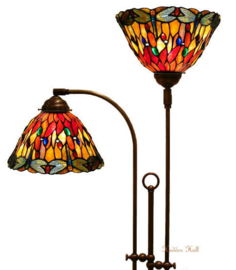 7808 * Vloerlamp Half Rond met 2 Tiffany kappen Ø25cm Red Glass Dragonfly