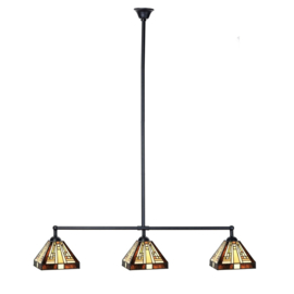 8252 Hanglamp Zwart B90cm met 3 Tiffany kappen 18x18cm Ray of Light