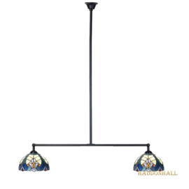 6306 Hanglamp Zwart B90cm met 3 Tiffany kappen Ø25cm Ultramarine